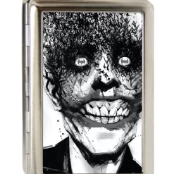 Business Card Holder - LARGE - Joker Bat Face My Dark Architect Cover Brushed Silver