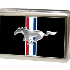 Business Card Holder - LARGE - Ford Mustang w Bars Logo CENTERED FCG Black