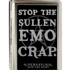 Business Card Holder - LARGE - STOP THE SULLEN EMO CRAP Pentagram Reverse Brushed