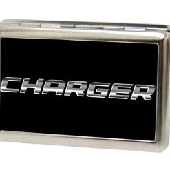 Business Card Holder - LARGE - CHARGER Text FCG Black Silver-Fade