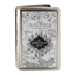 Business Card Holder - LARGE - Hogwarts School THE MARAUDER'S MAP Brushed Silver Black