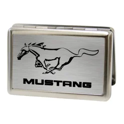 Business Card Holder - LARGE - Mustang w Text Brushed Silver Black