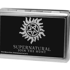 Business Card Holder - LARGE - Winchester Pentagram SUPERNATURAL-JOIN THE HUNT Reverse Brushed