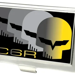 Business Card Holder - SMALL - C6 Racing w Skull Repeat FCG Black Yellow Silver