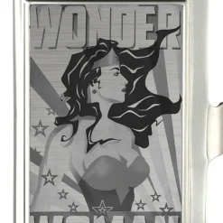 Business Card Holder - SMALL - WONDER WOMAN Pose Stars & Rays Brushed Silver