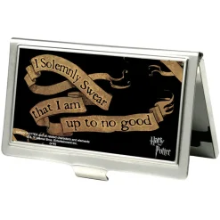 Business Card Holder - SMALL - Harry Potter I SOLEMNLY SWEAR THAT I AM UP TO NO GOOD Banner FCG Black Tan