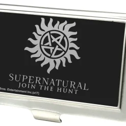 Business Card Holder - SMALL - Winchester Pentagram SUPERNATURAL-JOIN THE HUNT Reverse Brushed