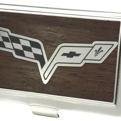 Business Card Holder - SMALL - C6 Marquetry Black Walnut Metal