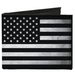 Canvas Bi-Fold Wallet - American Flag Weathered Black White