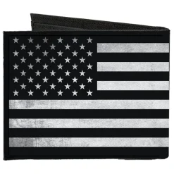 Canvas Bi-Fold Wallet - American Flag Weathered Black White