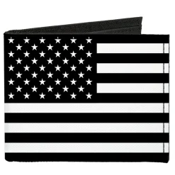 Canvas Bi-Fold Wallet - American Flag Black White