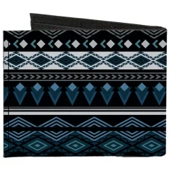 Canvas Bi-Fold Wallet - Aztec8 Blues White Gray