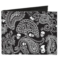 Canvas Bi-Fold Wallet - Bandana Skulls Black White