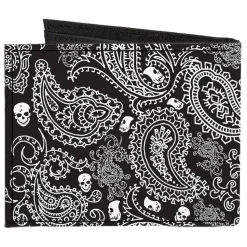 Canvas Bi-Fold Wallet - Bandana Skulls Black White