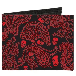 Canvas Bi-Fold Wallet - Bandana Skulls Black Red