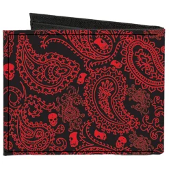 Canvas Bi-Fold Wallet - Bandana Skulls Black Red