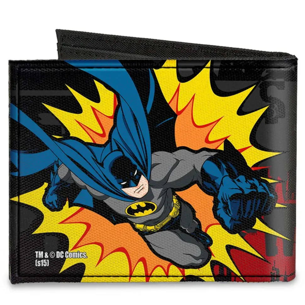 Canvas Bi-Fold Wallet - Batman Action Poses WHOOM! Gray Black Red