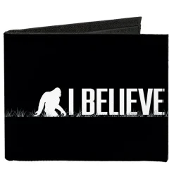 Canvas Bi-Fold Wallet - Bigfoot Silhouette I BELIEVE Black Gray White