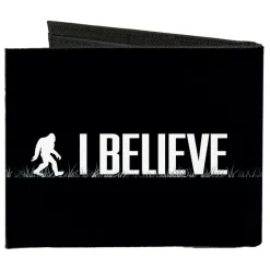 Canvas Bi-Fold Wallet - Bigfoot Silhouette I BELIEVE Black Gray White