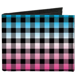 Canvas Bi-Fold Wallet - Buffalo Plaid Turquoise Fuchsia Fade
