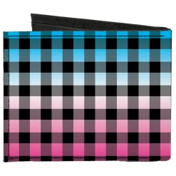 Canvas Bi-Fold Wallet - Buffalo Plaid Turquoise Fuchsia Fade