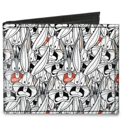 Canvas Bi-Fold Wallet - Bugs Bunny Expressions Stacked White Black Gray