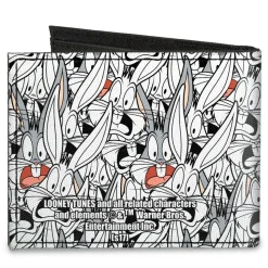 Canvas Bi-Fold Wallet - Bugs Bunny Expressions Stacked White Black Gray