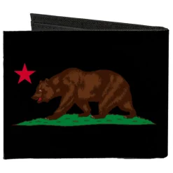 Canvas Bi-Fold Wallet - California Flag Bear Black