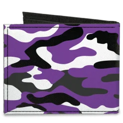 Canvas Bi-Fold Wallet - Camo Purple Black Gray White