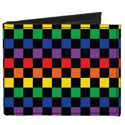 Canvas Bi-Fold Wallet - Checker Black Rainbow Multi Color