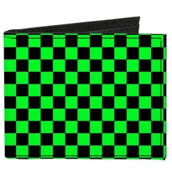 Canvas Bi-Fold Wallet - Checker Black Neon Green