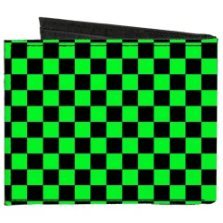 Canvas Bi-Fold Wallet - Checker Black Neon Green