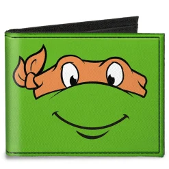 Canvas Bi-Fold Wallet - Classic TMNT Michaelangelo Face CLOSE-UP Green Orange