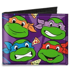 Canvas Bi-Fold Wallet - Classic TMNT Faces + I "PIZZA-HEART" TMNT Purple Pizza