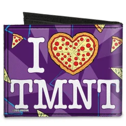 Canvas Bi-Fold Wallet - Classic TMNT Faces + I "PIZZA-HEART" TMNT Purple Pizza