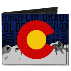 Canvas Bi-Fold Wallet - Colorado Logo Mountains Text Blue Black