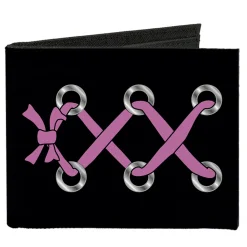 Canvas Bi-Fold Wallet - Corset Lace Up Black Fuchsia