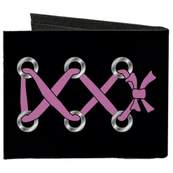 Canvas Bi-Fold Wallet - Corset Lace Up Black Fuchsia