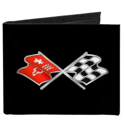 Canvas Bi-Fold Wallet - Corvette C3 Crossed Flags Logo Black