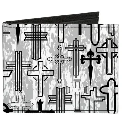 Canvas Bi-Fold Wallet - Crosses Assorted Distressed White Black