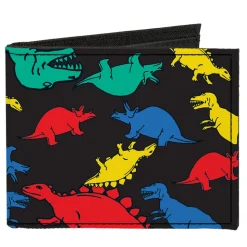 Canvas Bi-Fold Wallet - Dinosaurs Black Multi Color