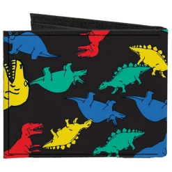 Canvas Bi-Fold Wallet - Dinosaurs Black Multi Color