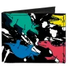 Canvas Bi-Fold Wallet - Dinosaurs Paint Splatter Black White Multi Color