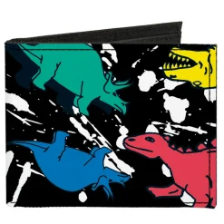 Canvas Bi-Fold Wallet - Dinosaurs Paint Splatter Black White Multi Color