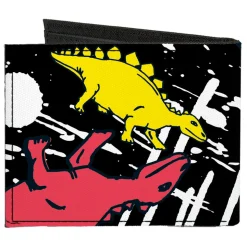 Canvas Bi-Fold Wallet - Dinosaurs Paint Splatter Black White Multi Color