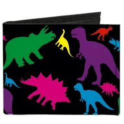 Canvas Bi-Fold Wallet - Dinosaur Silhouette Black Multi Color