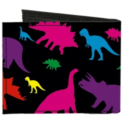 Canvas Bi-Fold Wallet - Dinosaur Silhouette Black Multi Color