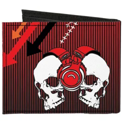 Canvas Bi-Fold Wallet - DJ Skulls Up Down Black Red