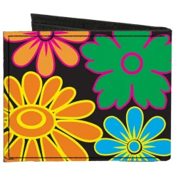 Canvas Bi-Fold Wallet - Flowers Black Multi Color