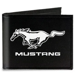 Canvas Bi-Fold Wallet - Ford Mustang Black/White Logo CENTERED